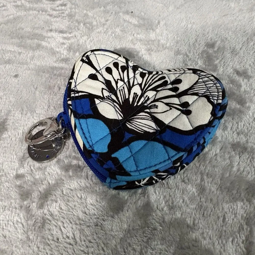 Vera Bradley Sweetheat Blue Heart Coin Purse Bag Charm Keychain Blue Floral